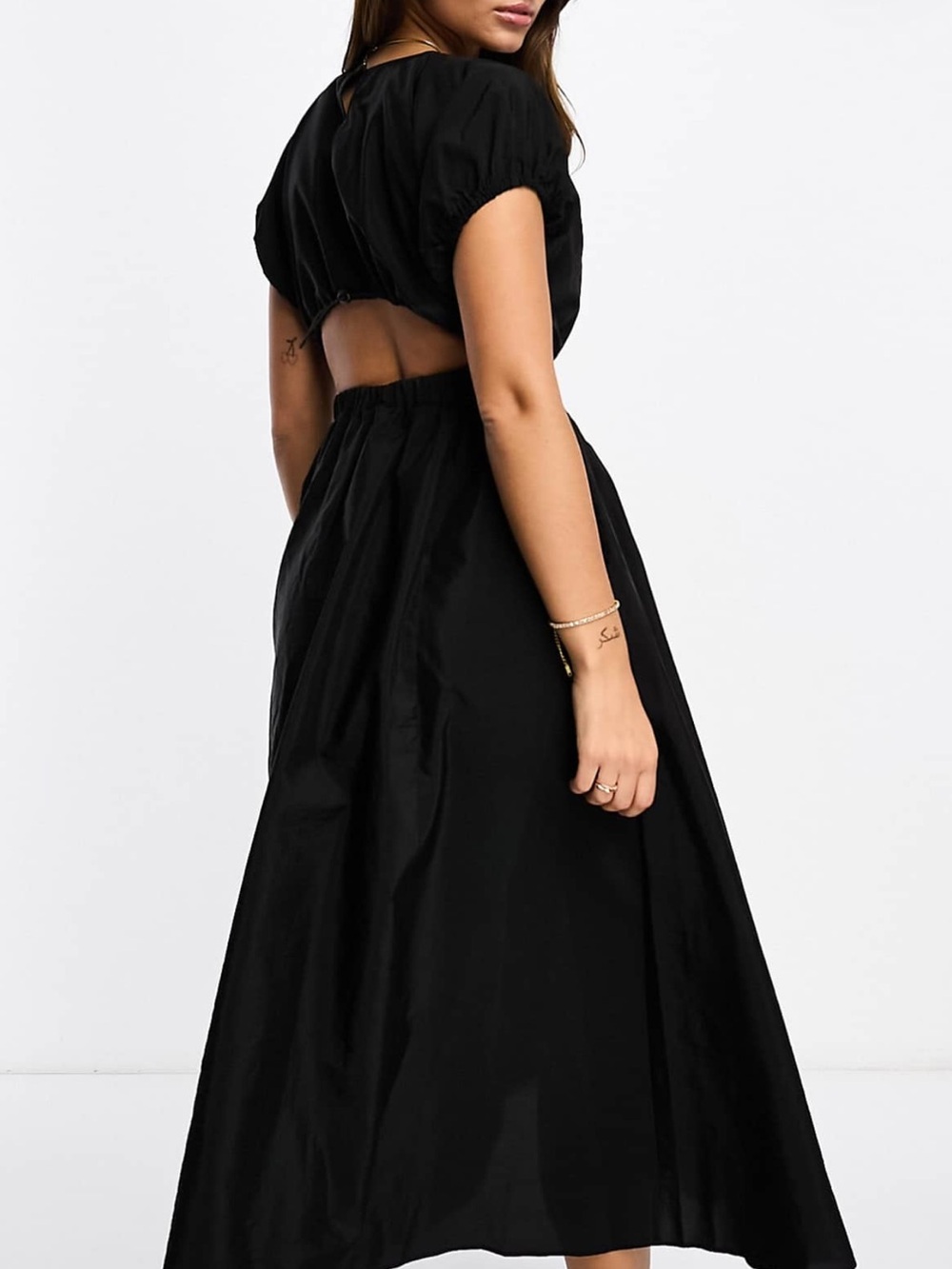 Black Maxi Parachute Bubble Waist Dress (back out)